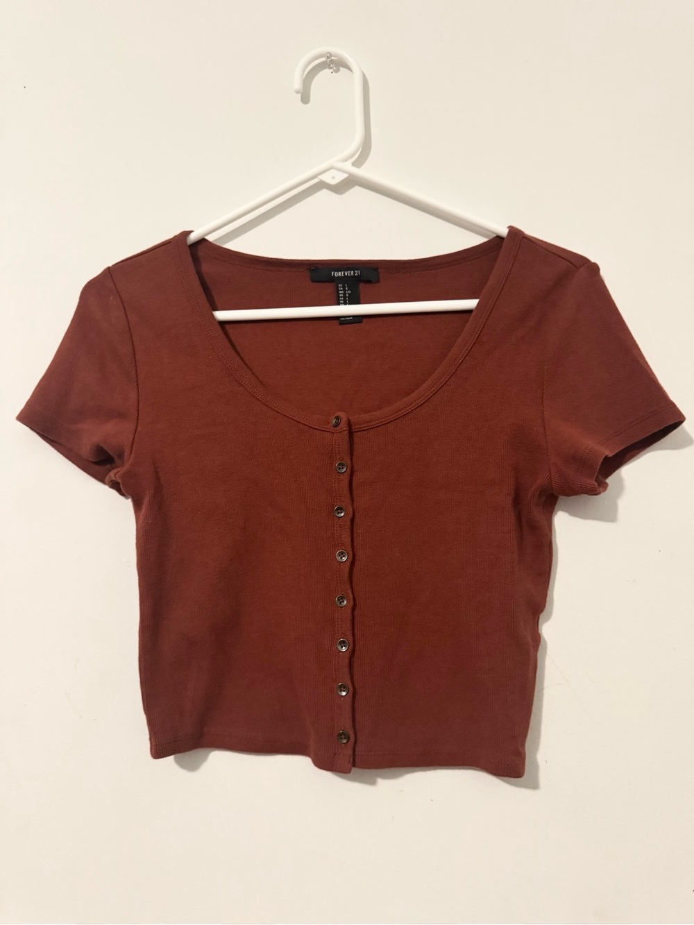 Forever 21 Button-Down Short Sleeve Ribbed Crop Top